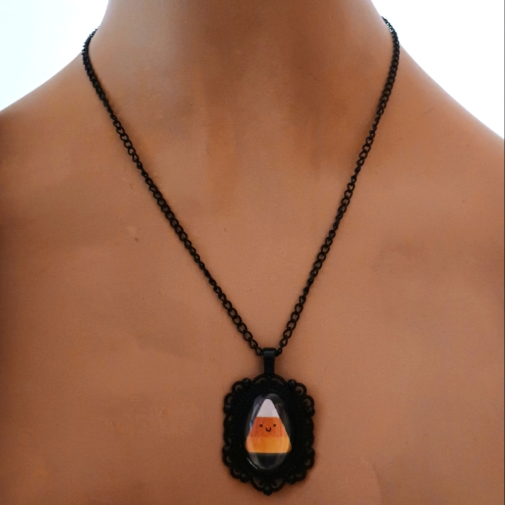 Happy Candy Corn Pendant in Black Frame.